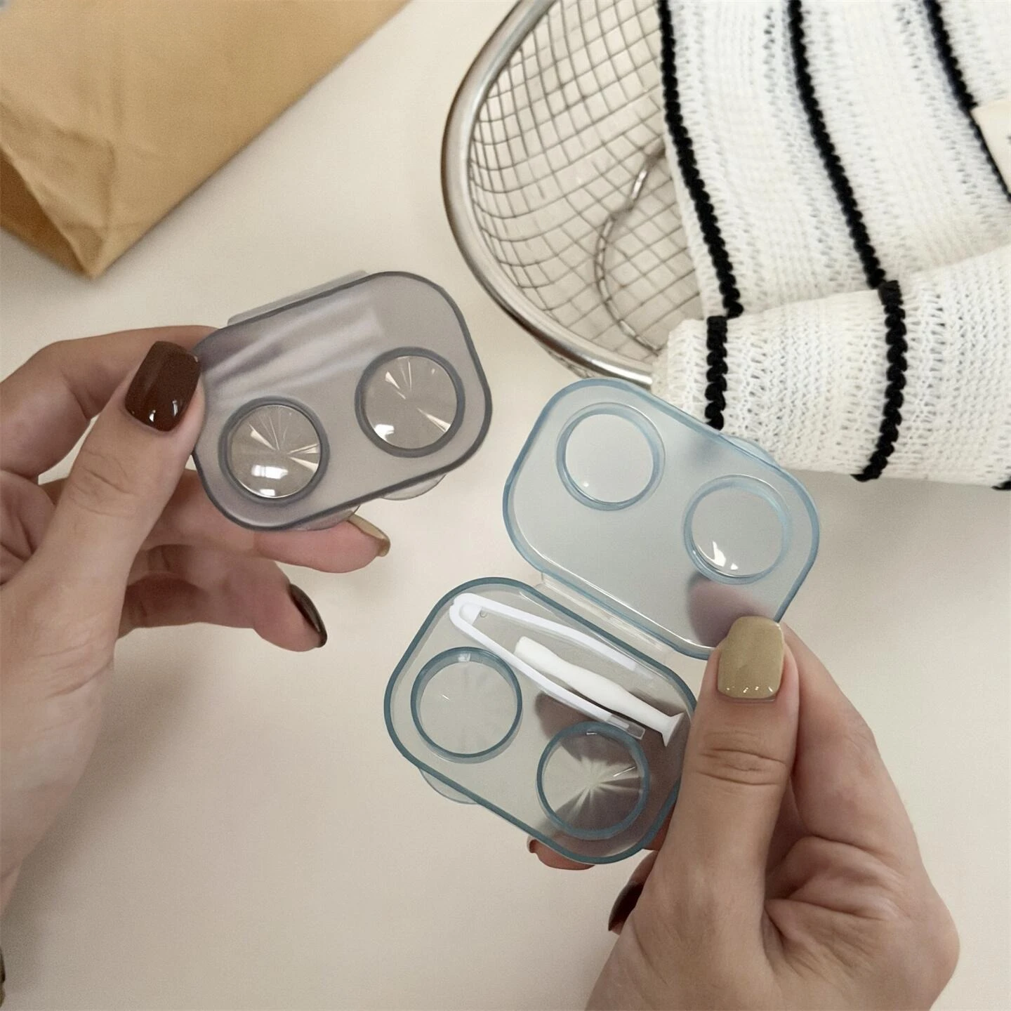 콘택트 렌즈 박스 휴대용 투명 화장품 콘택트 렌즈 담그는 용기 상자 소녀 여행..