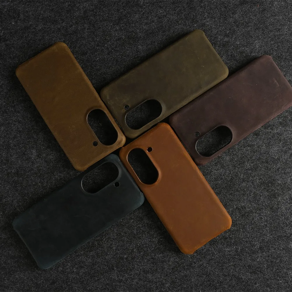 Handcrafted Genuine Leather Crazy Horse Pattern Phone Case - Real Cowhide Cover Housing Coque Back Shell