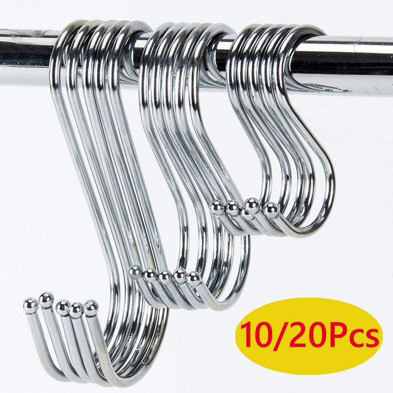 5/10Pcs S-Shape Hook Stainless Steel Clothes Bags Towels Plants Hanging Rack Multi-function Kitchen Bedroom Railing Hanger Hook