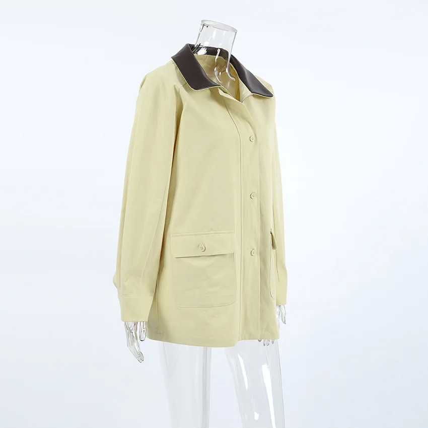 Fashion Pocket Trench Outwear For Women Patchwork Autumn Cardigan Vintage Lapel Loose High Waist Coat Women's Overcoat New