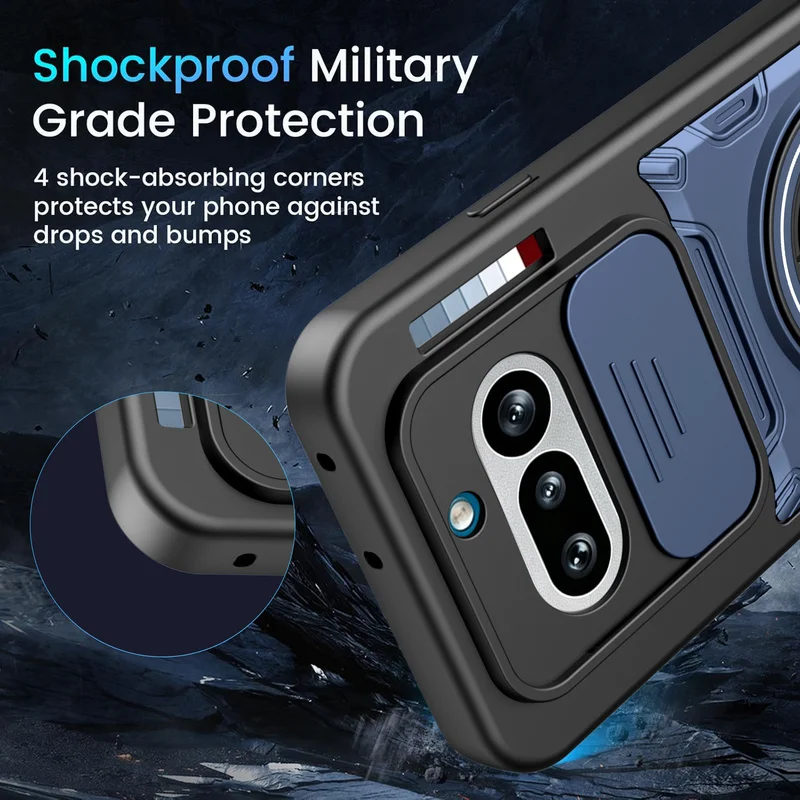 Advanced Shockproof Phone Case with Slide Camera Cover and Magnetic Ring Stand