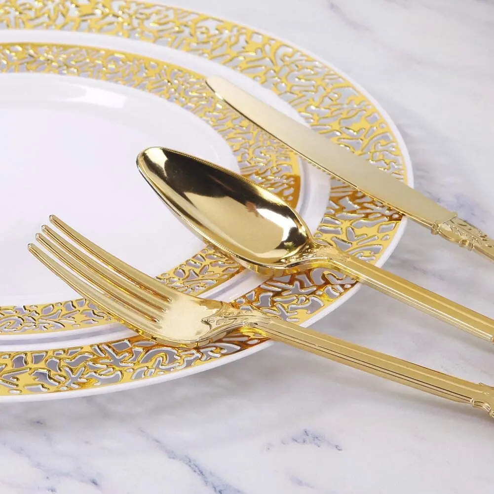 75 Pieces Gold Plastic Silverware- Disposable Flatware -Heavyweight Plastic Cutlery- Includes 25 Forks, 25 Spoons, Knives