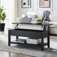 Lift Top Coffee Table with Storage Shelf, Black wood finish 1
