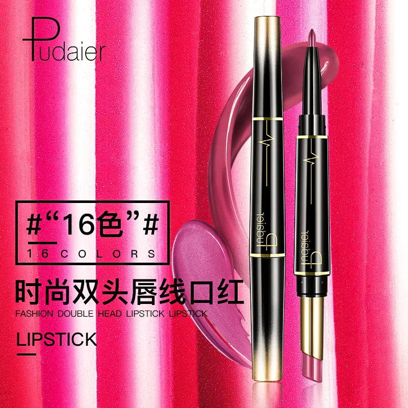 16 Color Double Ended Lipstick + Lip Liner, Smudge Proof Swivel Stick, Soft Matte Long Lasting Lipstick Valentine's Day Gifts 2