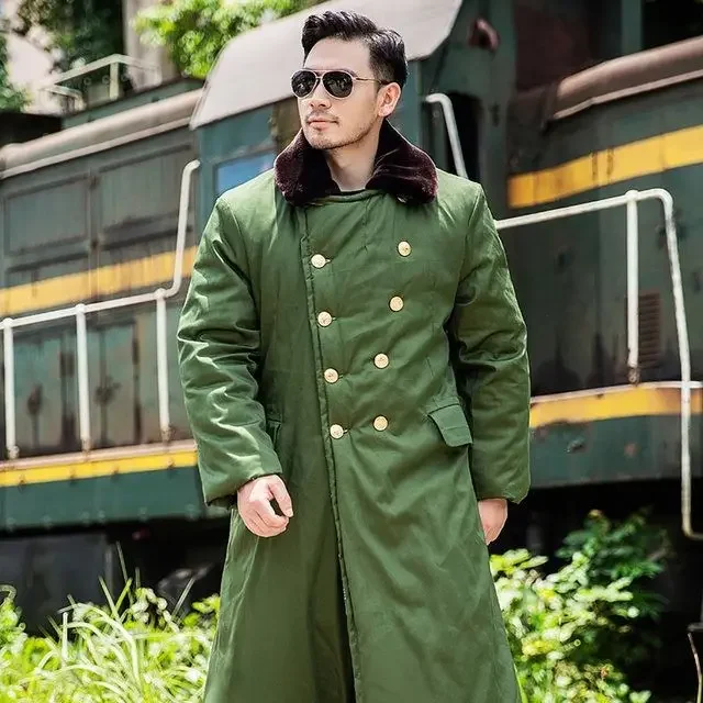 Unisex Winter Cotton Trench Coat   Men's Winter Thick Warm and Cold Protection Clothing Long Military Cotton Green Padded Jacket