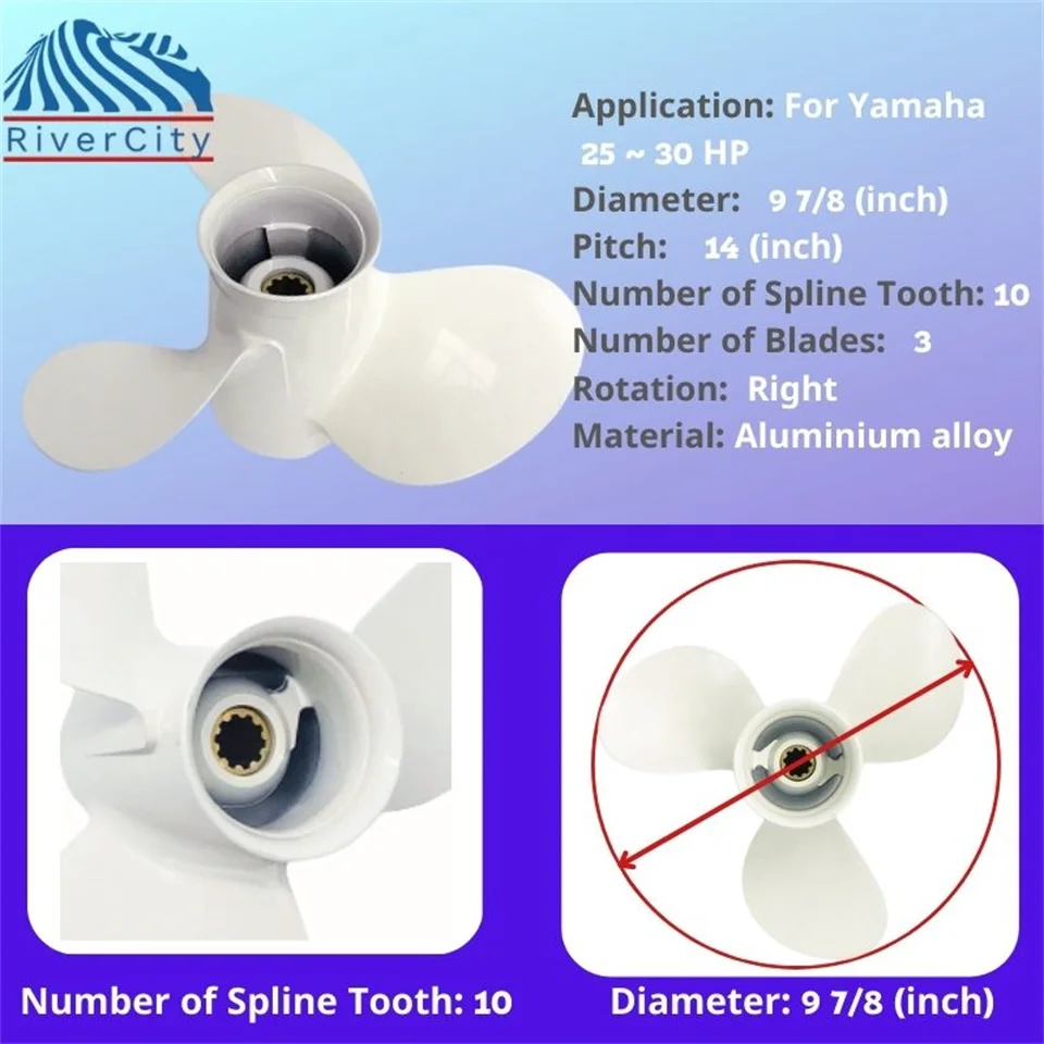 Outboard Propeller For Yamaha 20hp 25hp 30hp F25 9 7/8 *14 Boat Aluminum Alloy Screw 3 Blade 10 Spline Marine Engine