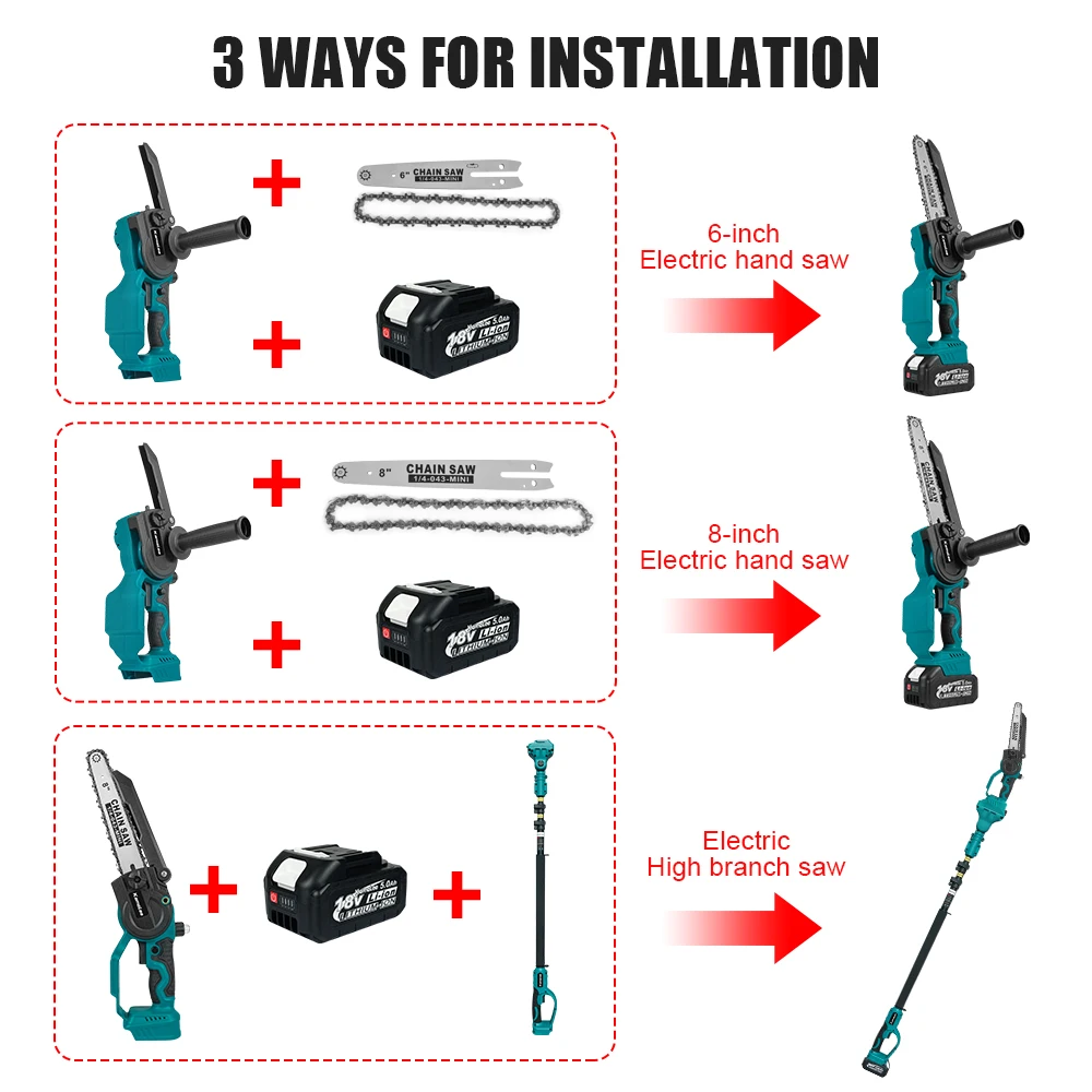6 Inch+8 Inch Mini Brushless Electric Saw Rechargeable Chain Saw Wood Cutter Pruning Garden Power Tools mini chainsaw electric chainsaw electric saw