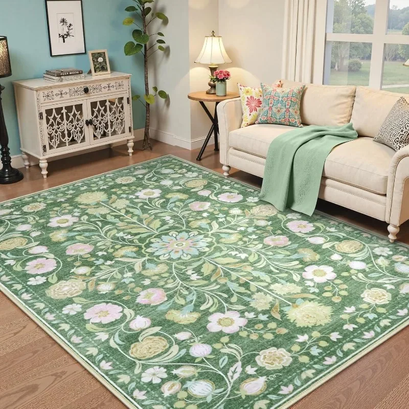 Retro Living Room Carpet Bohemian Light Luxury Floral Large Area Bedroom Rug Machine Washable Non-slip Coffee Table Mat Ковер 러그 2
