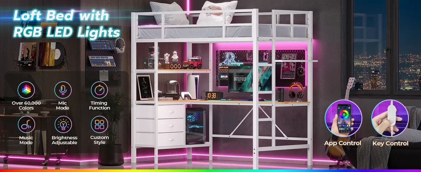 loft bed with storage shelf