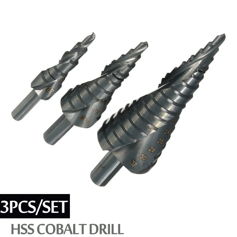 1/3PCS/Step Drill Bit Metal Drill 4-12/4-20/4-32mm HSS Cobalt Step Cone Drill Bit Wood/Metal Hole Cutter Drilling Tool