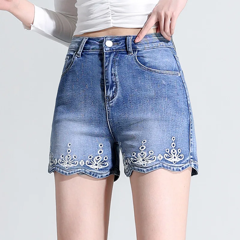 

Hot Sale 2022 New Temperament Straight Shorts Woman Embroidered Denim Shorts Fashion High Waist Casual Shorts Women's Clothing