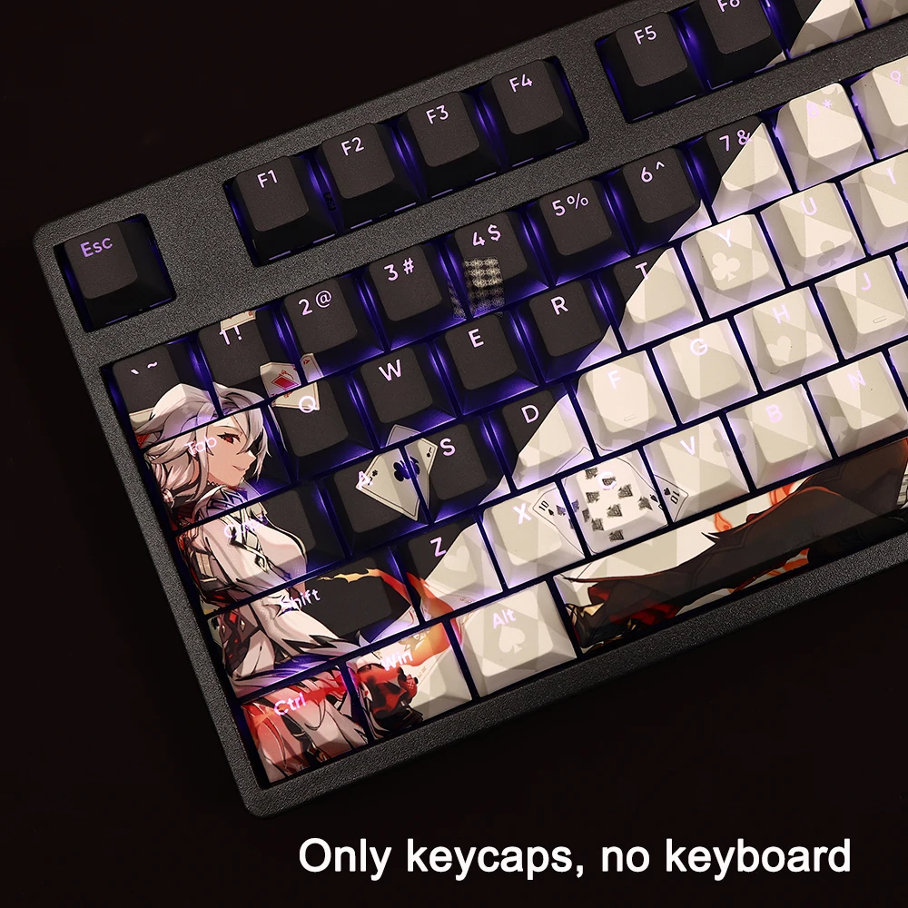 Genshin Impact Keycaps Pbt Dye Subbed Anime Gaming Key Caps Arlecchino The Knave Keycap Ansi 61 87 104 Conjunto de 108 Chaves - Imagem 3