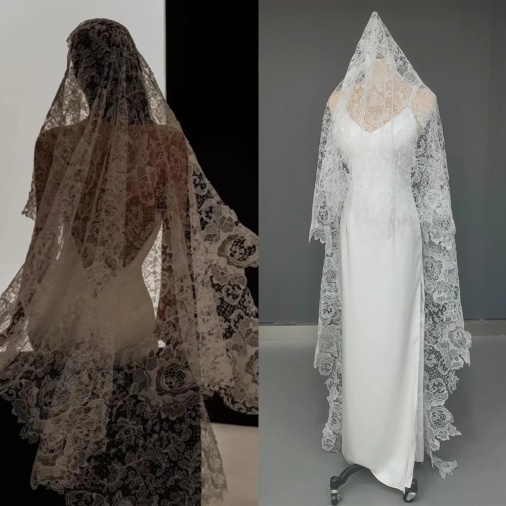 1.75 Meter Cut Out Floral Lace One Tier Tulle Wedding Bride Blusher Romantic Customized Scalloed Edged Floor Length Bridal Veil