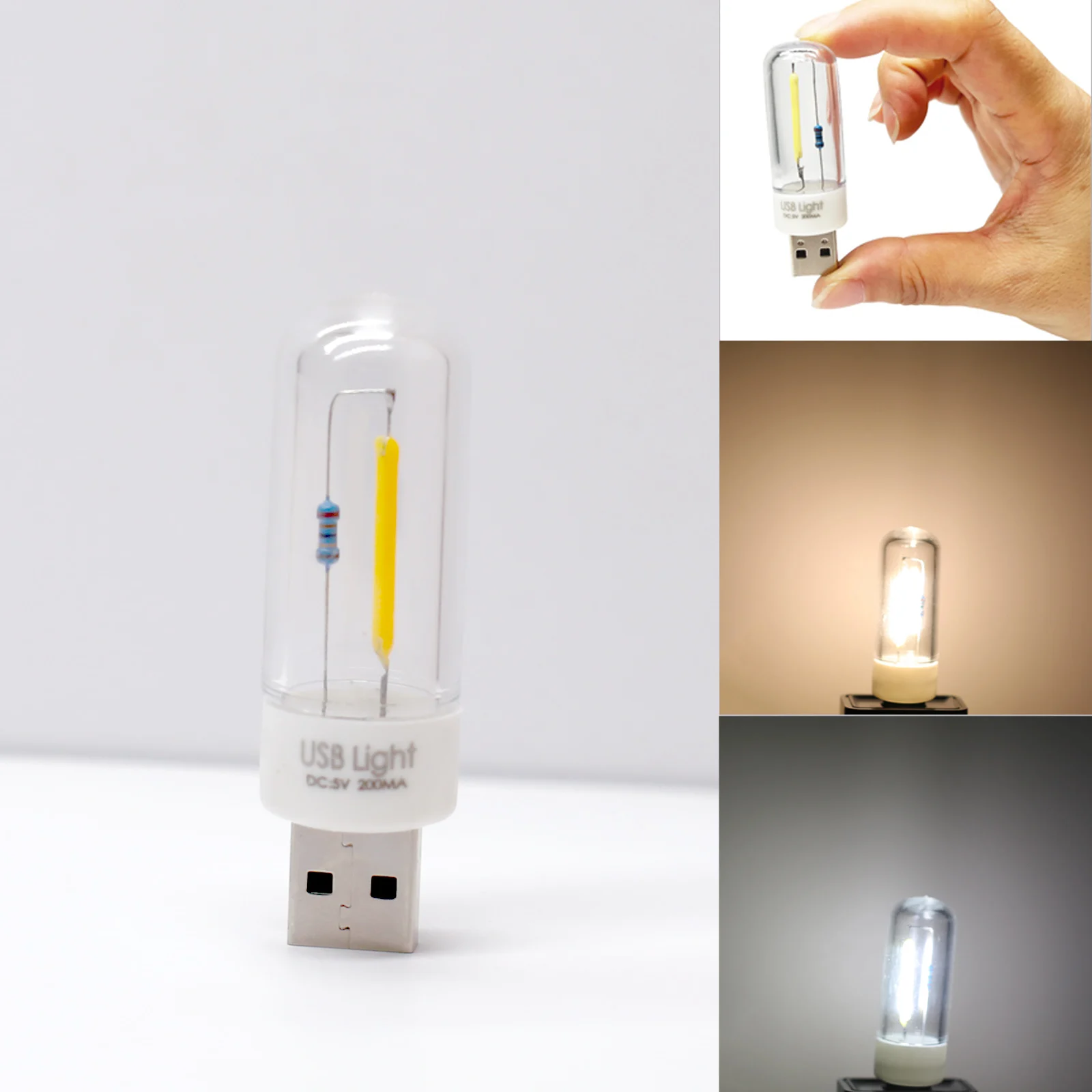 5V Mini LED COB Light Bulb Filament Portable Night Reading Lighting Lamp USB Charging Treasure Notebook Mobile Power Bulbs