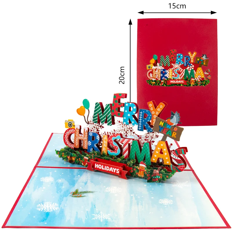 Folding Christmas 3D Pop UP Greeting Card Envelope Santa Claus Snowman Xmas Invitation Card Postcard Navidad Supplies greeting cards