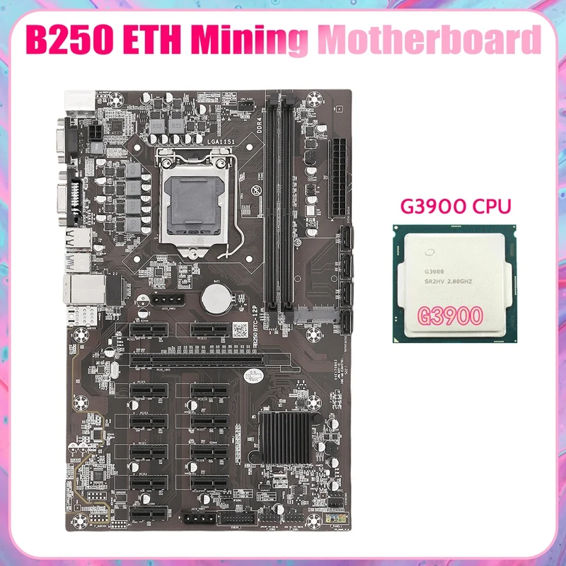 the best pc motherboard B250B ETH Mining Motherboard+G3900 CPU LGA1151 DDR4 12XGraphics Card Slot MSATA SATA3.0 USB3.0 for BTC Miner Motherboard best desktop motherboard