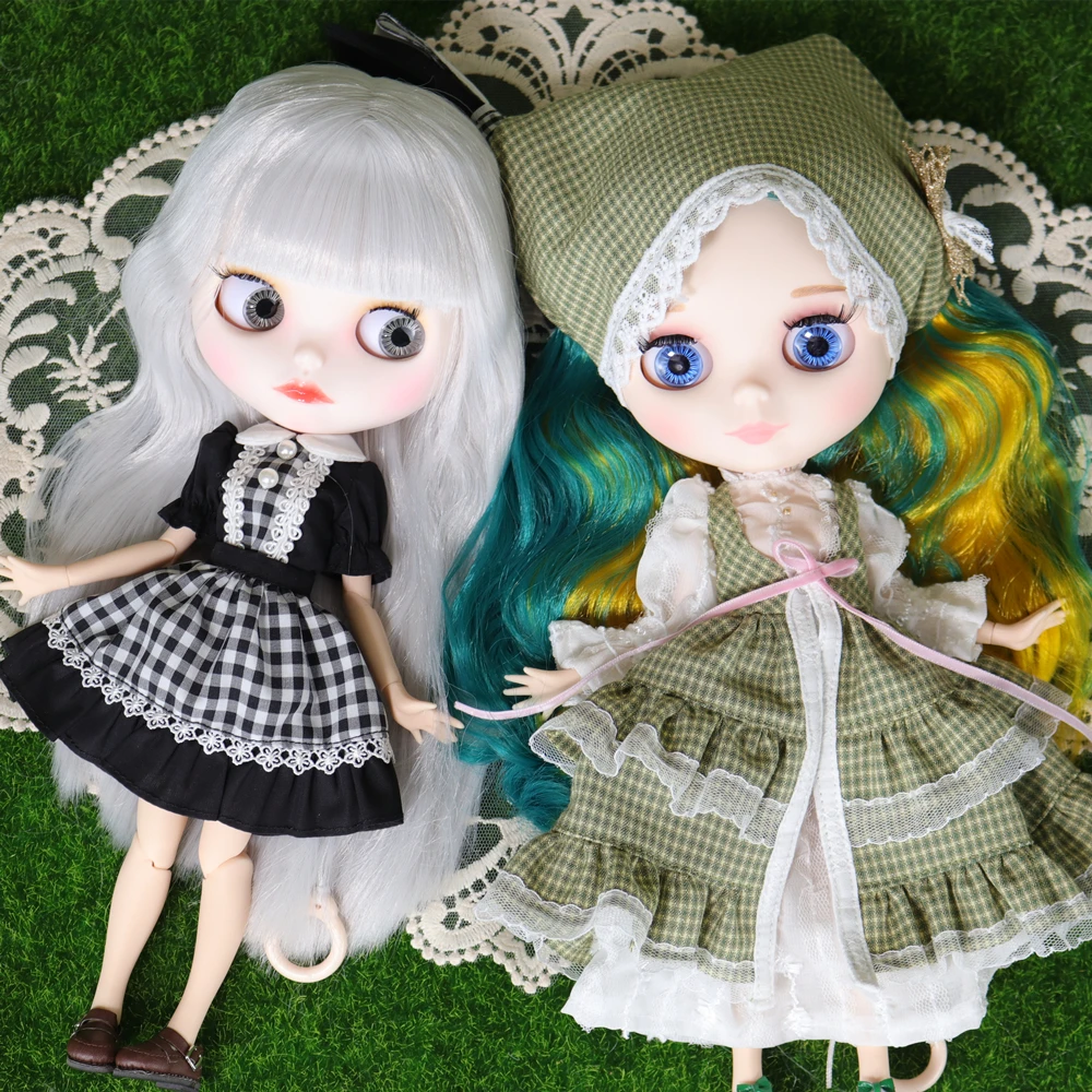 

Наряды для кукол ICY DBS Blyth, платье горничной в клетку с головным убором, 1/6, BJD Ob24, аниме, для девочек