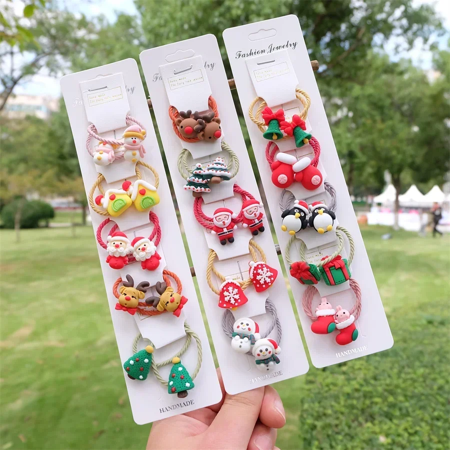 Christmas Tree Snow Man Elk Ponytail Hair Wrap Rubber Bands For Baby Girls Kids Cute Headwear Children Hair Accessories