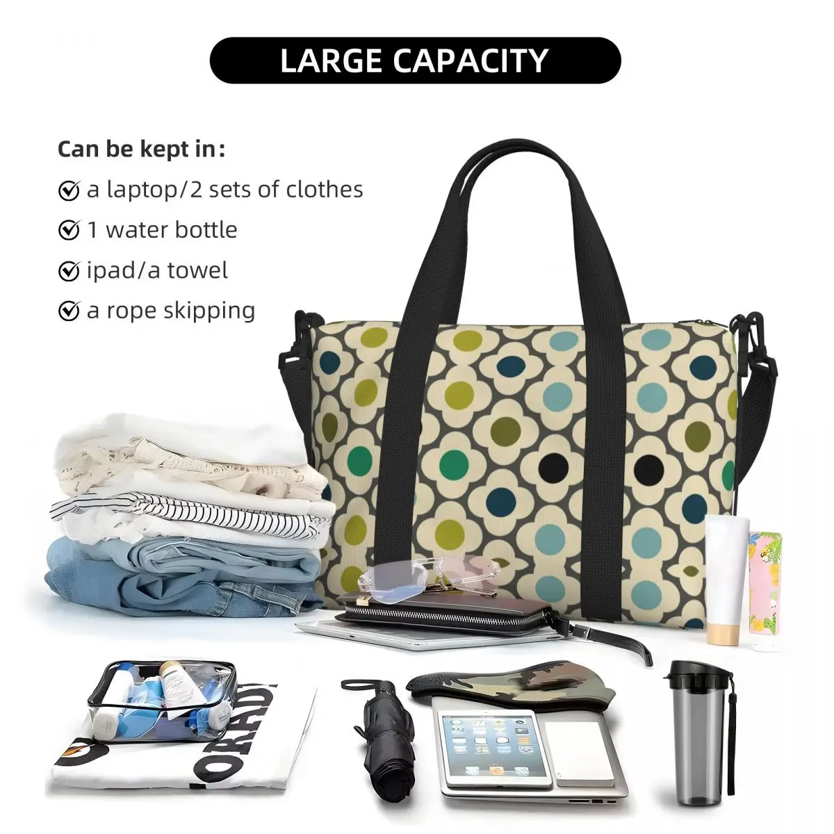 Large Orla Kiely Flowers Abstract Tote Bag Women Geometric Shoulder Shopper Beach Gym Travel Bag