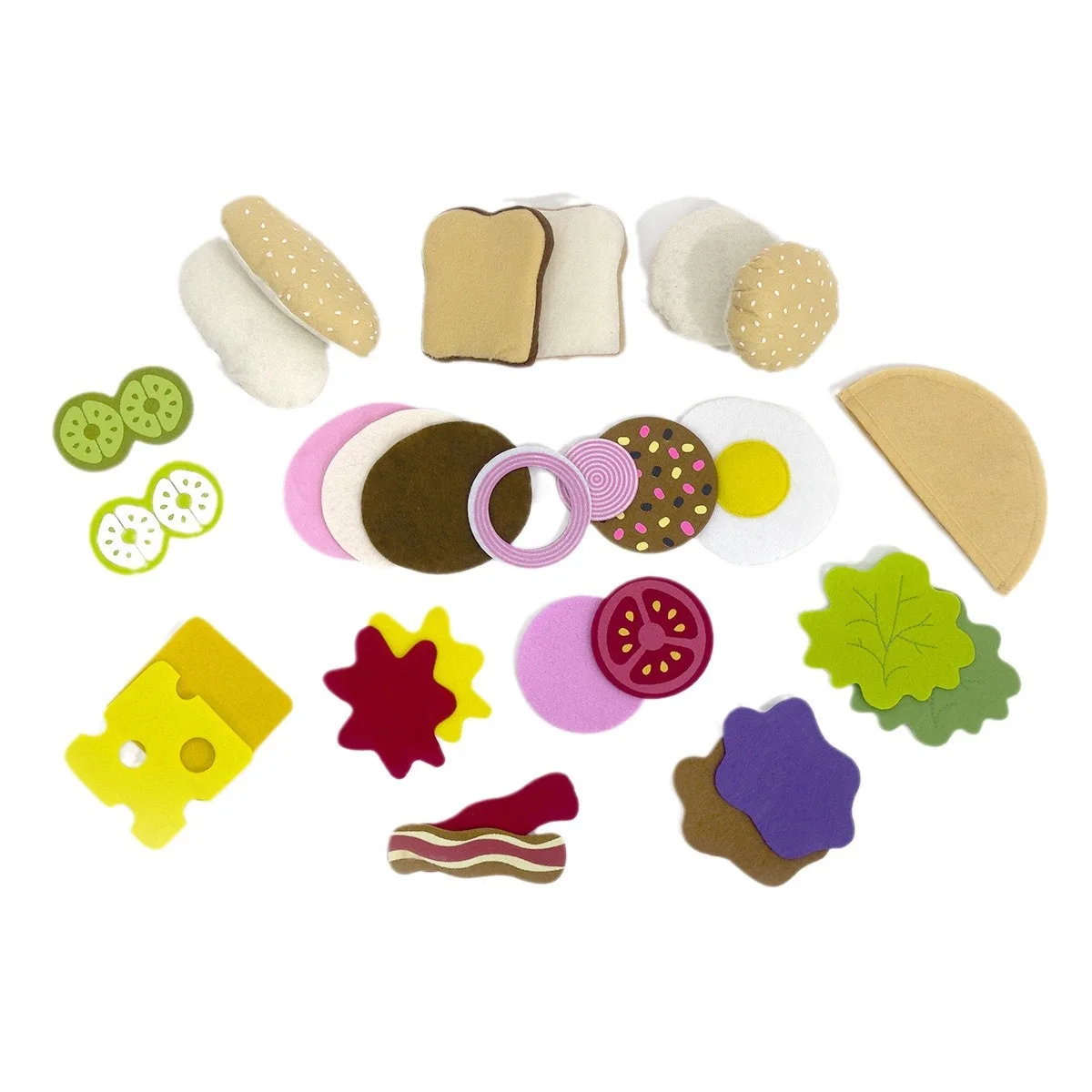 28pcs Hamburger Toy Set with Felt Cloth DIY Simulation Food Hamburger Sandwich Hot Dog and Pretend Play Game Simulated Kitchen