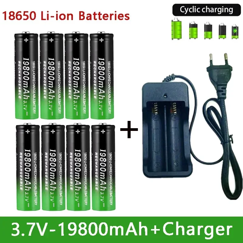 

18650 Battery 2023NewBestselling 19800mAh+Charger 3.7V 18650Li-ion Batteries Rechargeable Battery for Remote Control Screwdriver