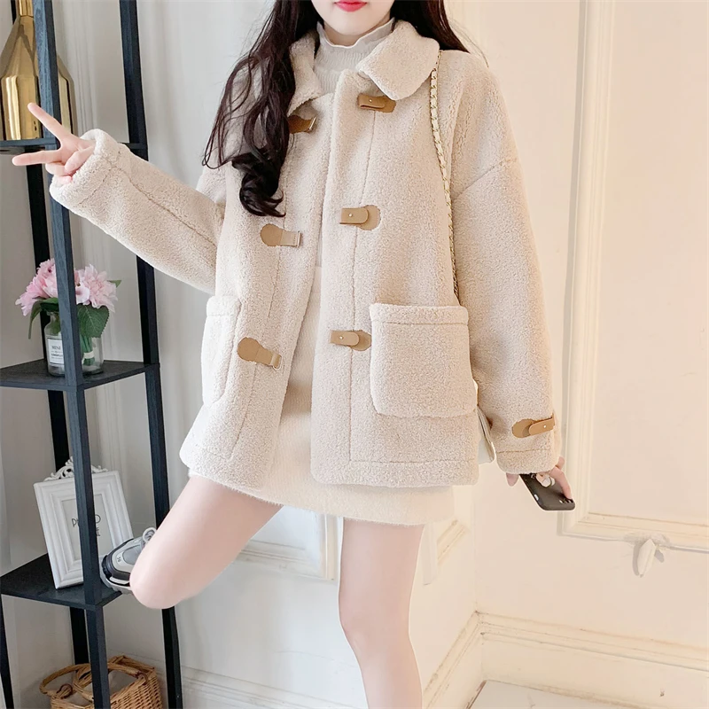 Abrigo de lana oveja para Mujer, chaqueta suave y cálida a la moda coreana, abrigo que combina con otoño invierno, 2023|Lana y mezclas| - AliExpress