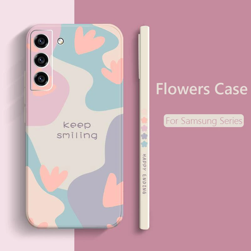 Cartoon Flower Square Silicone Case For Samsung Galaxy A13 A23 A53 A32 A52 A72 5G A71 A51 S22 Ultra S21 FE S20 Plus Note20 Cover