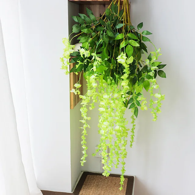 Artificial Plant Wisteria Flower Wall Hanging Rattan Decoration Home Hotel Garden Hall Decoration Wedding Scene Ceiling Pendant Long green