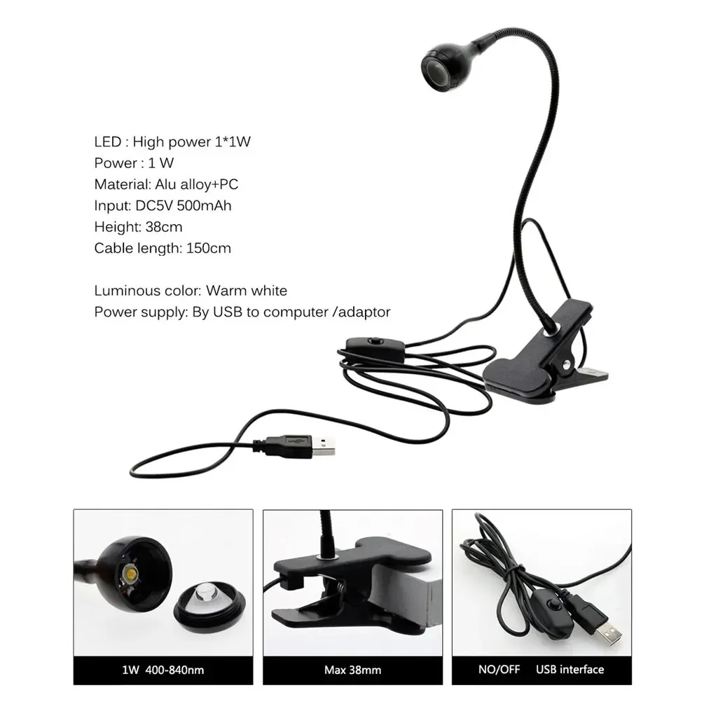 USB LED Reading Book Light Table Lamp Flexible Night Lights For Bedroom Bedside LED Desk Lamp With Clip Holder Luminaria