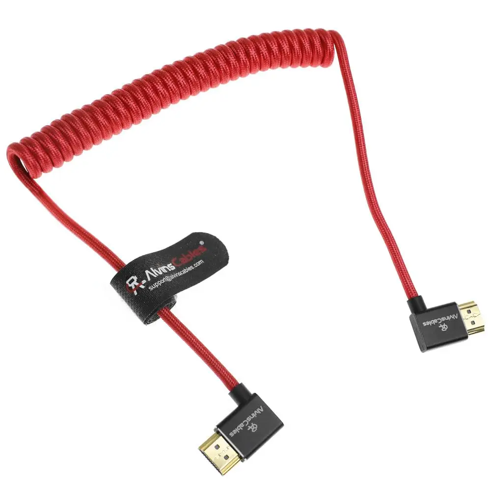 Alvin's Cables 8K HDMI 2.1 케이블 8K 60Hz 4K 120Hz Atomos Ninja 모니터용 고속 케이블, 왼쪽에서 오른쪽 각도로 꼬인 코일 케이블