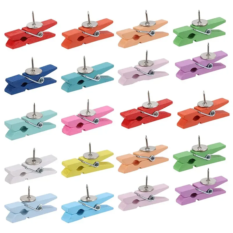 Wooden Clips Push Pins Tacks Cork Board Artwork Pins 10Pcs For DIY Crafts Arts Projects Photo Offices Supplies wooden craft clips
