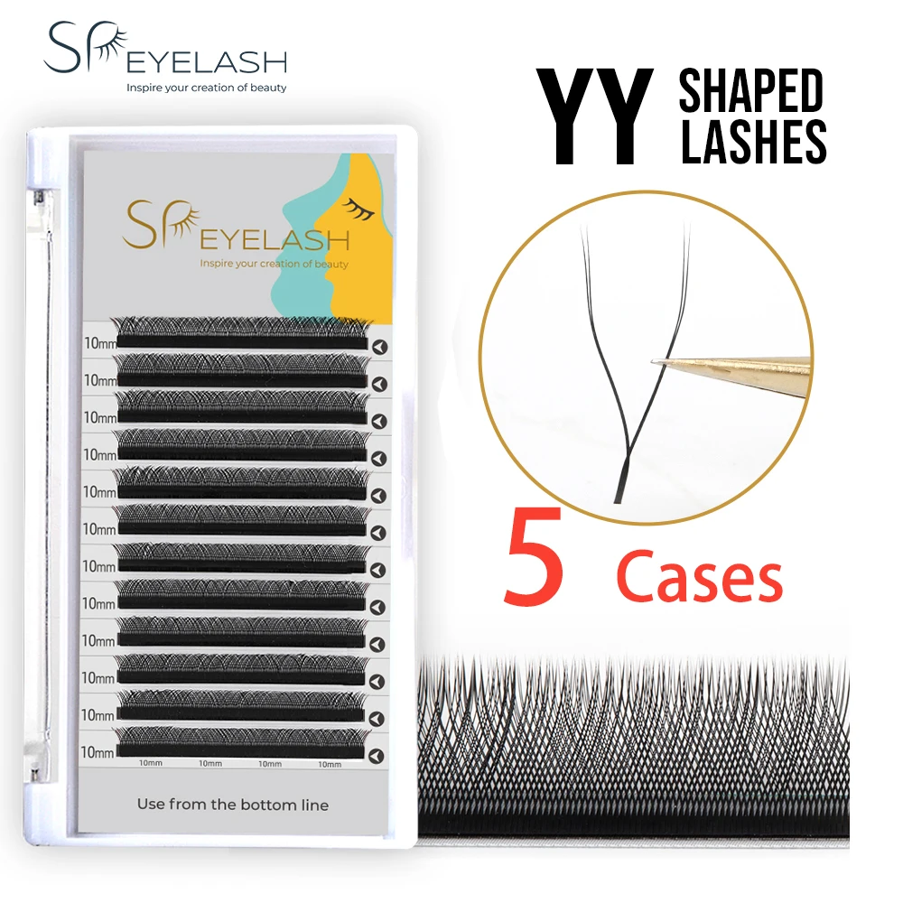 

5 Cases YY Shape Lashes 2D Faux Mink Natural Soft Brazilian Eyelash Premade Volume Fan Lashes Extension Mesh Net Cross Lash