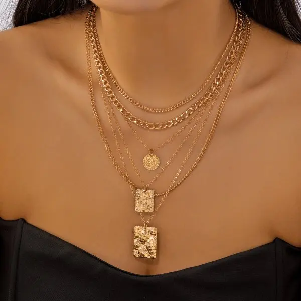 Elegant Layered Necklace: Zircon Evil Eye Palm Cross Pearl Choker Jewelry