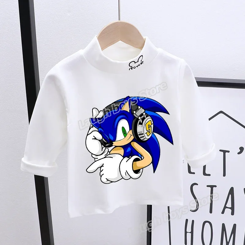 thumbnail image 1 of Camiseta básica de manga larga con cuello alto de Sonics con estampado de dibujos animados y figuras de juego, cuello alto, ajustada, cálida, básica, estilo otoño e invierno, 1 of 5