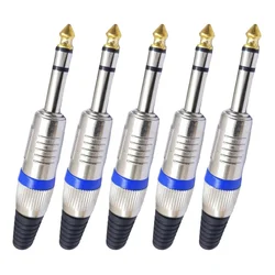 Premium 5 - Piece 6.35mm Guitar Audio Cable Plug Set - Pro - Grade Signal Transmission - Male Insert (6.35mm 3 pole)