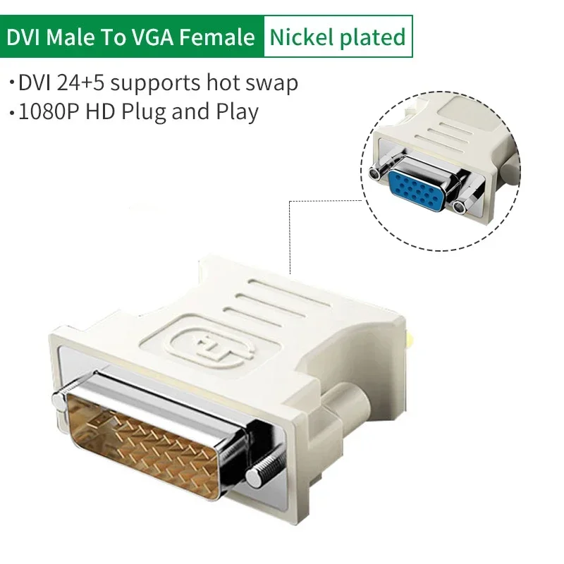 1080P DVI to VGA Cable Connector DVI 24+5 Adapter Male to Female VDA VJA Adapter for Computer Monitor HDTV Projector VGA