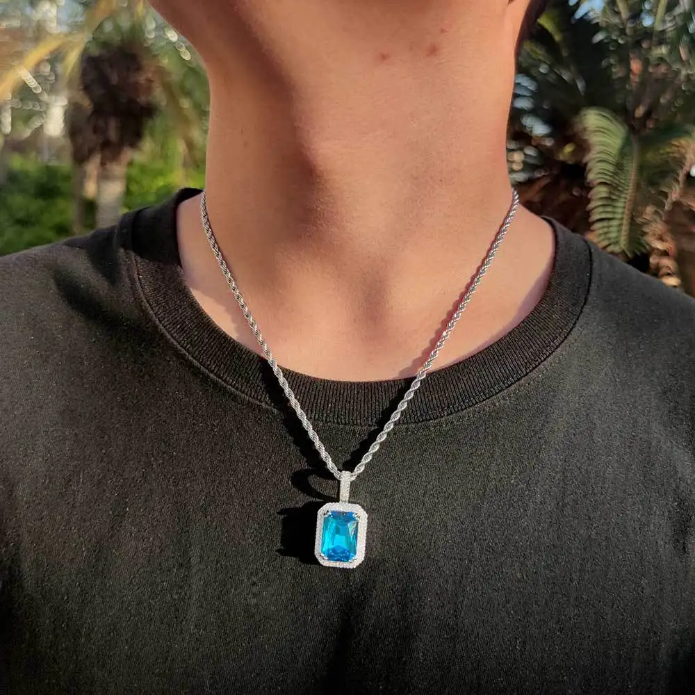 Gold farbig vereist Anhänger Halsketten für Frauen Hip Hop Quadrat Zirkon Mann Halskette Edelstahl Kette Hippie Schmuck os140 – Detail 2