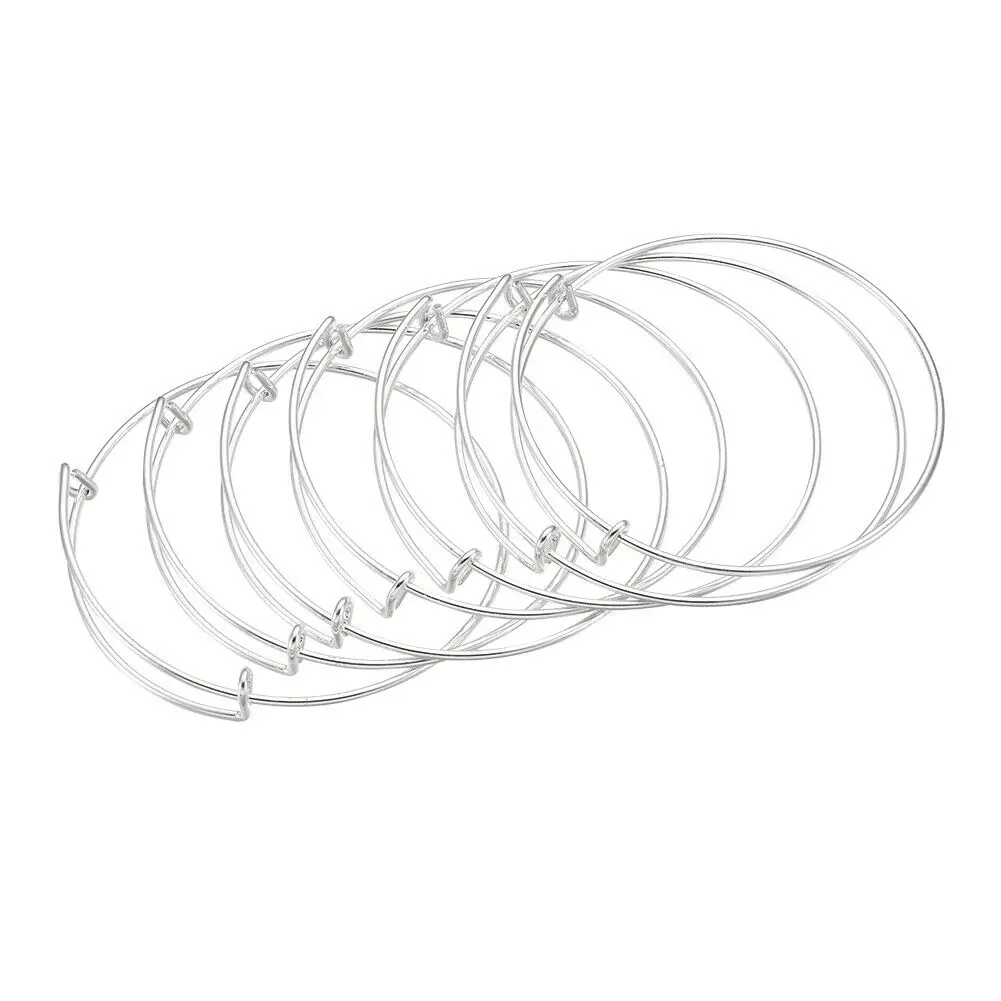 10 Pcs Silver Tone Adjustable Bangle Bracelets 65mm Basic Bracelet