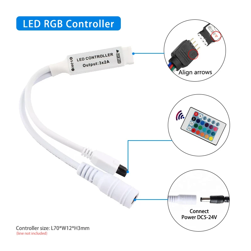 New Mini LED Controller RGB Light Dimmer 6A DC5-24V with 24-Key IR Remote Control for 5050 2835 LED RGB Light Strip String Lamp
