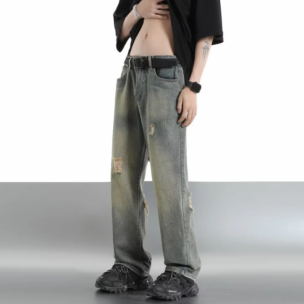 2023 Autumn Jeans Slim Hole Jeans For Men With Five-Pointed Star Ripped Jeans Street Casual Blue Denim Pants y2k streetwear