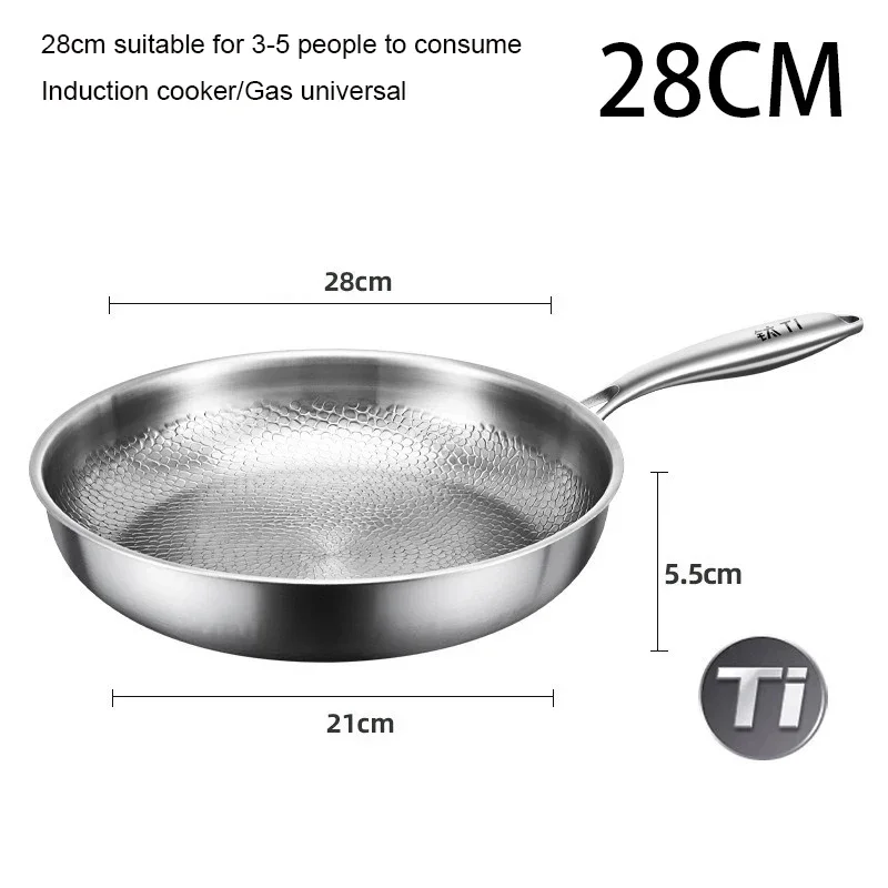 Sartén De Titanio Sin Revestimiento - 26/28/30 Cm, Antiadherente Natural, Apta Para Inducción Y Camping