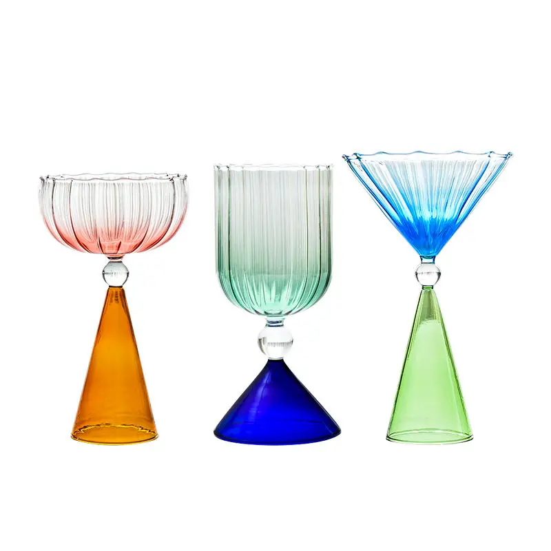 Martini Mojito Champagne Margarita Cocktail Glasses Goblet Cup Creative Two Tone Ripple Style