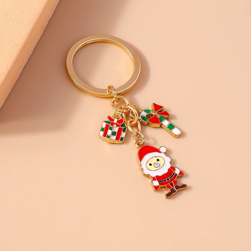 Niedliche Emaille Elch Schneemann Santa Claus Schlüssel anhänger Weihnachten Schlüssel ring Anhänger für Frauen Mädchen Handtasche Dekor DIY Weihnachten Schmuck Geschenk – Detail 2