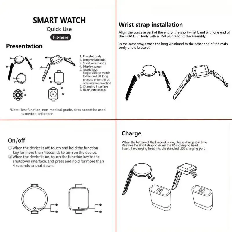 Smart Watch Smartwatch Bracelet Heart Rate Blood Pressure Fitness Tracker Sport Smartband For IOS Android
