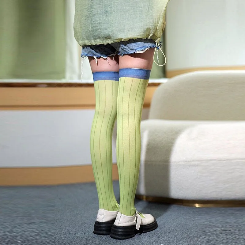 Kreative 46/60/75 cm Anime Cartoon Oberschenkel Socken Gelb Grün Gestreiften Lange Röhre Socken Grün Gestreiften Frauen knie Socken Strümpfe – Detail 4