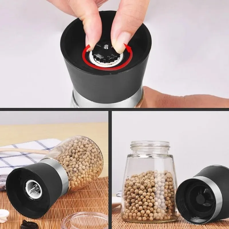 Spice Bottle Salt and Pepper Mill Manual Refillable Adjustable Kitchen Mill Grinds Spices Easy-to-Use Cooking Seasoning Tool