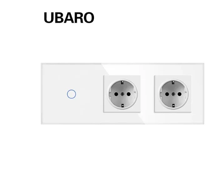 Pulsante Sensore Interruttore Luce Tattile Standard Ue Ubaro Con Presa Spine Presa Di Corrente Elettrica Con Telaio In Cristallo Temperato