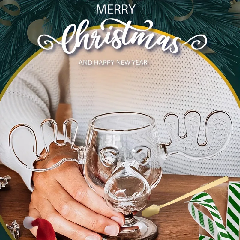 Christmas Mug Creative Elk Glass Home Milk Glass Wine Wine Christmas Reindeer Head Cocktail Cup 1 PC 240ml 8oz coffee glass cup glass mug heat resistant coffee glass cup glass measuring cup glass tea cup glass tumbler glass whiskey cup glass coffee mug glass straw cup glass cup