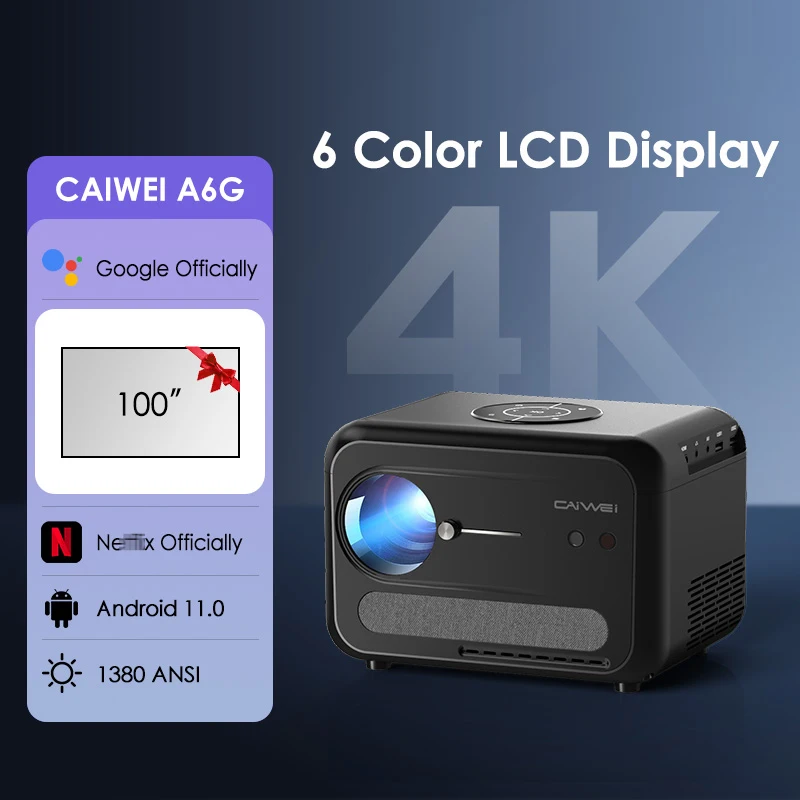 4K UHD Google Portable Projector Netflix Official Licence Android 11 5G WiFi Video Dolby Smart Home Theater 1380 ANSI