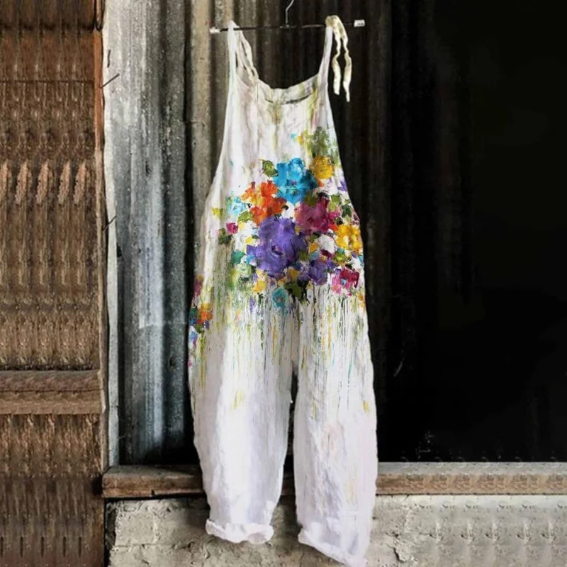 Harajuku Fashion Wide-leg Jumpsuit 2023 New Pants Casual Printing Vintage Jump Suit One-piece Women Summer Oversize Jumpsuits